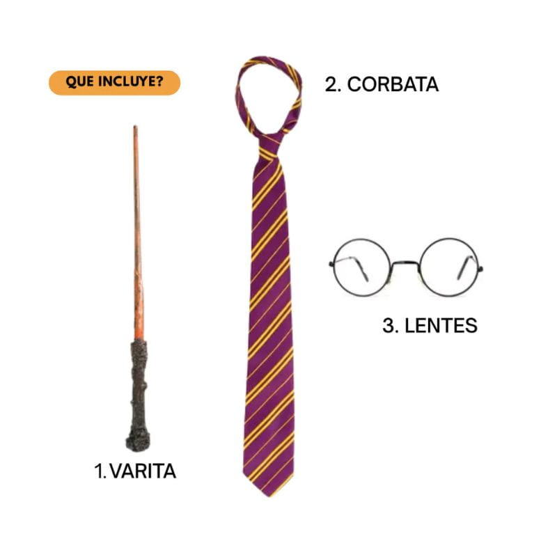 Set De Harry Potter Varita Lentes Corbata Disfraz Cosplay